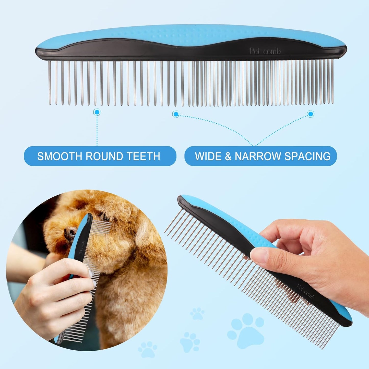 Pet Grooming Brush and Metal Comb Set