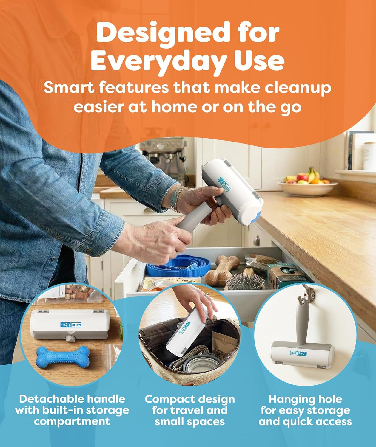 Pet Hair Removal Tool with Detachable Handle